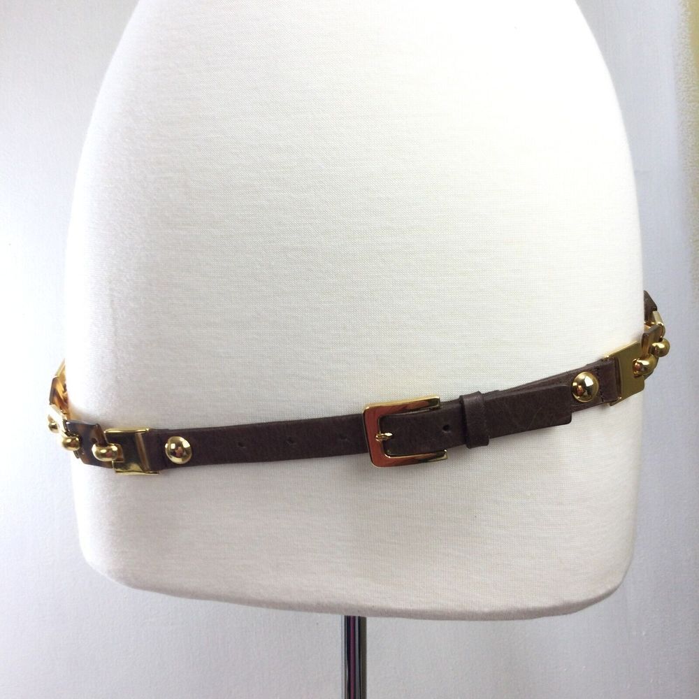 Hyde Collection Gold Chain Buckle Leather Belt Brown Size Large